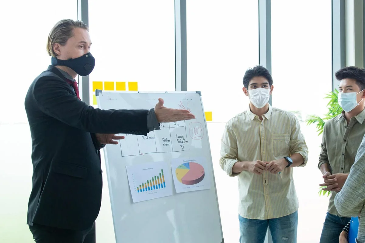All About Parking team meeting with face coverings
