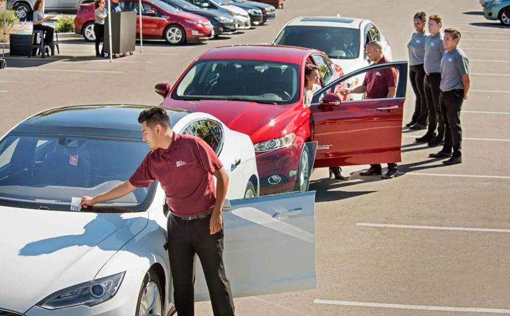 Valet attendants ready in a managed parking lot